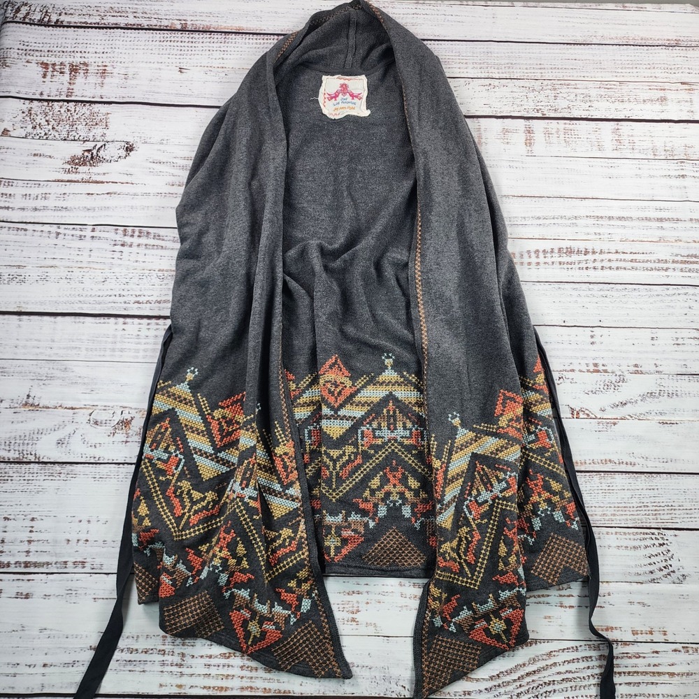 JW Los Angeles Johnny Was‎ Cardigan Women S Gray Southwest Embroidered Tie Waist